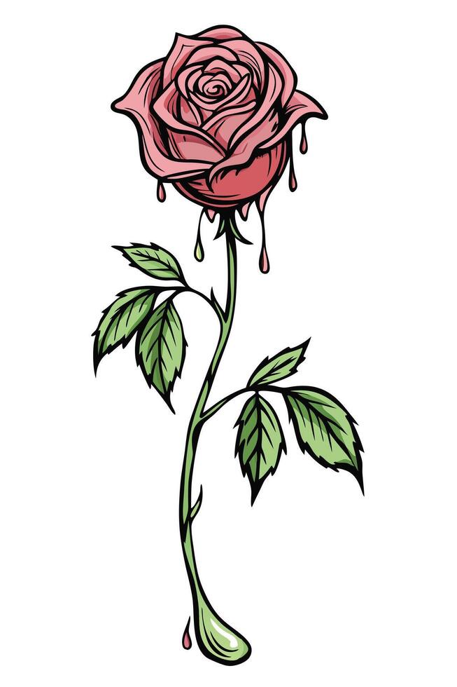 Melted Rose Dripping Petals, Gothic Bloom, Dark Art, Floral Design vector