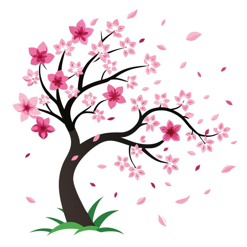 Pink Cherry Blossom Tree, Springtime Floral Art, Delicate Branches vector