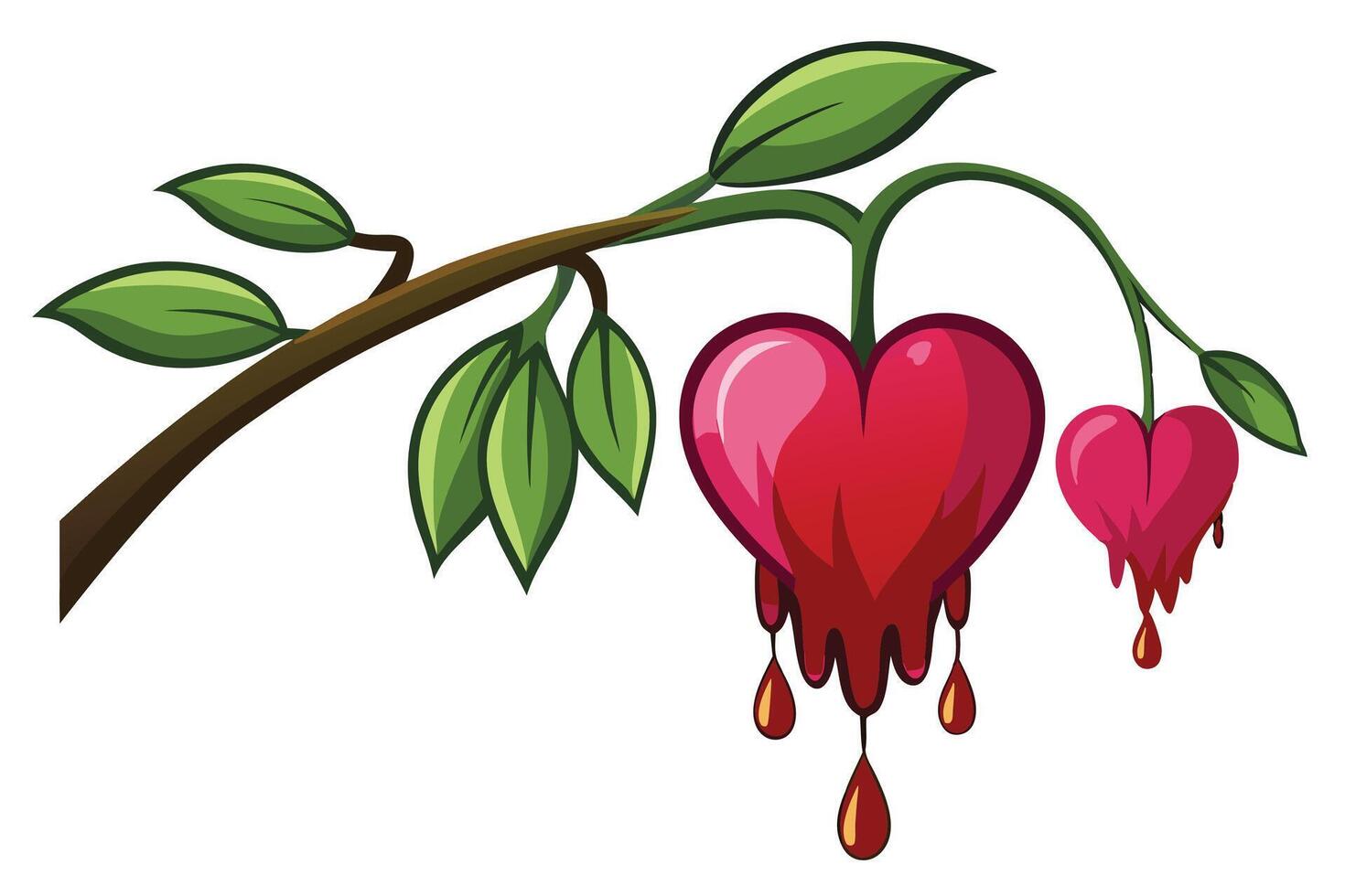 Bleeding Heart Flowers Branch, Romantic, Love, Nature, Art vector