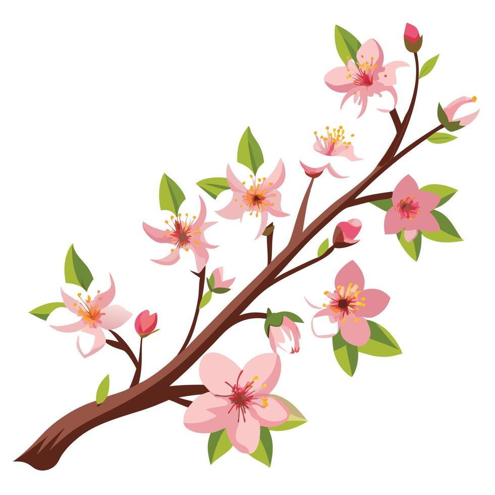 Pink Blossom Branch Spring Flowers, Delicate Petals, Natures Beauty vector