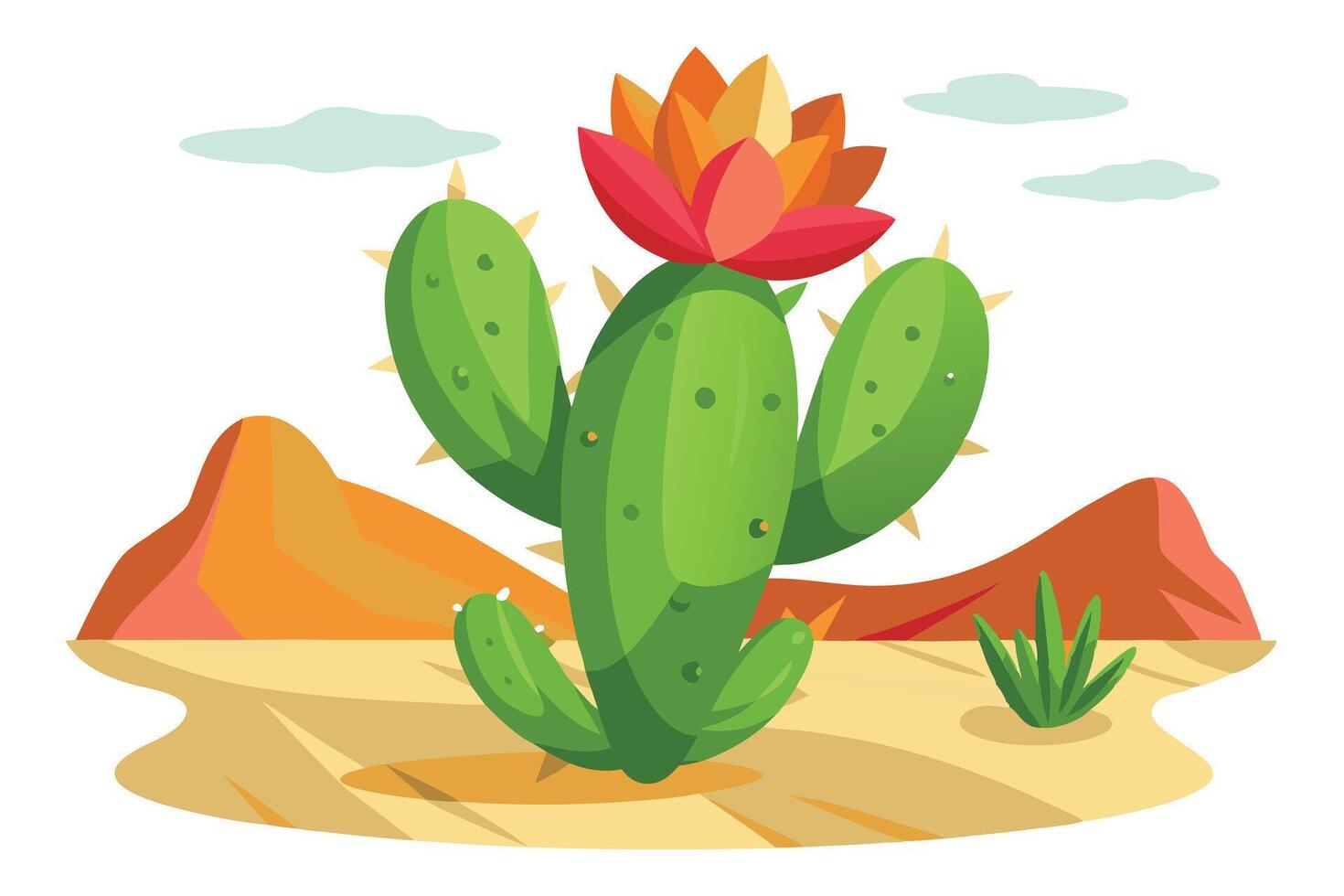 Desert Cactus Landscape Blooming Prickly Pear in Arid Scene vector