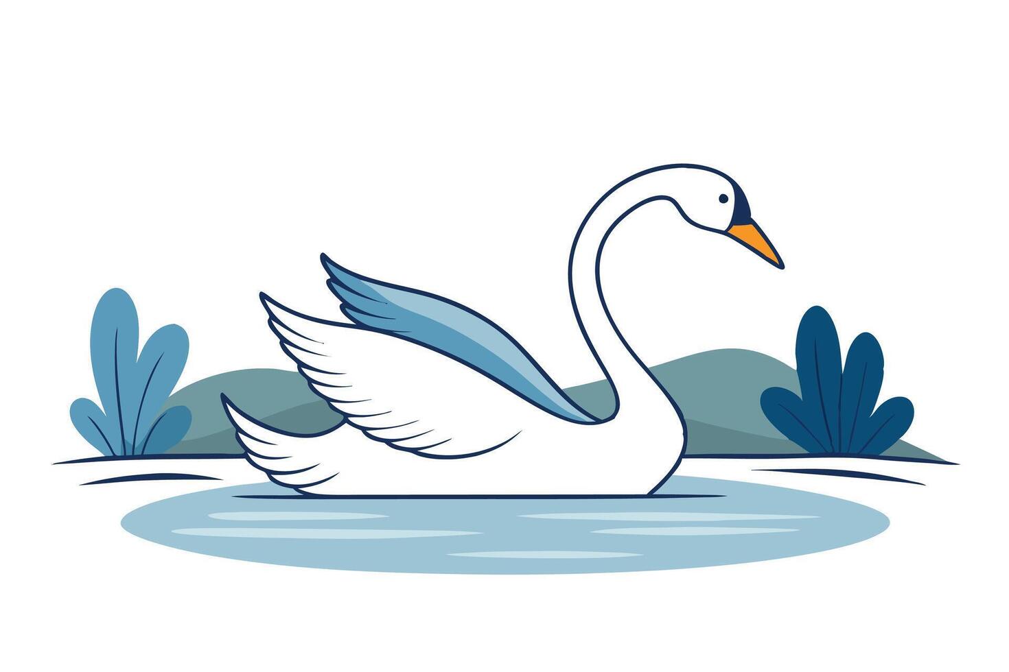 Elegant White Swan Gracefully Swimming in Serene Lake vector