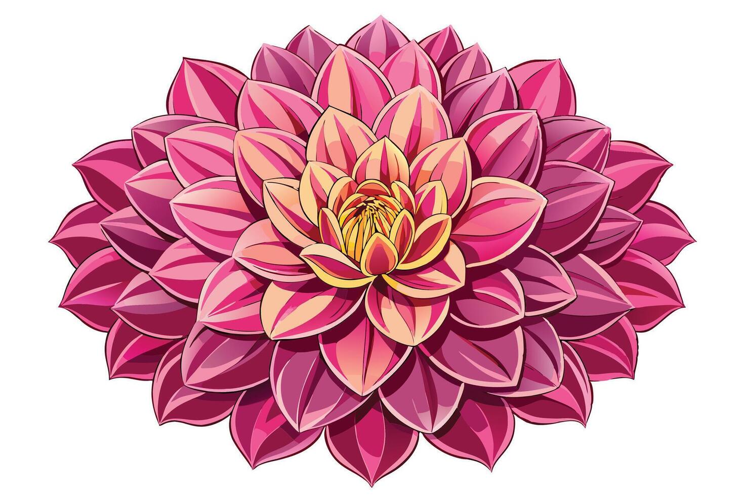 Vibrant Pink Dahlia Bloom Detailed Floral Illustration Art vector