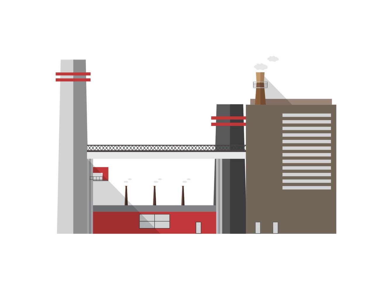 Urban industrial building with pipes emitting gas isolated on white background. Facade of manufacturing plant or factory of modern architecture. Colorful cartoon illustration in flat style. vector