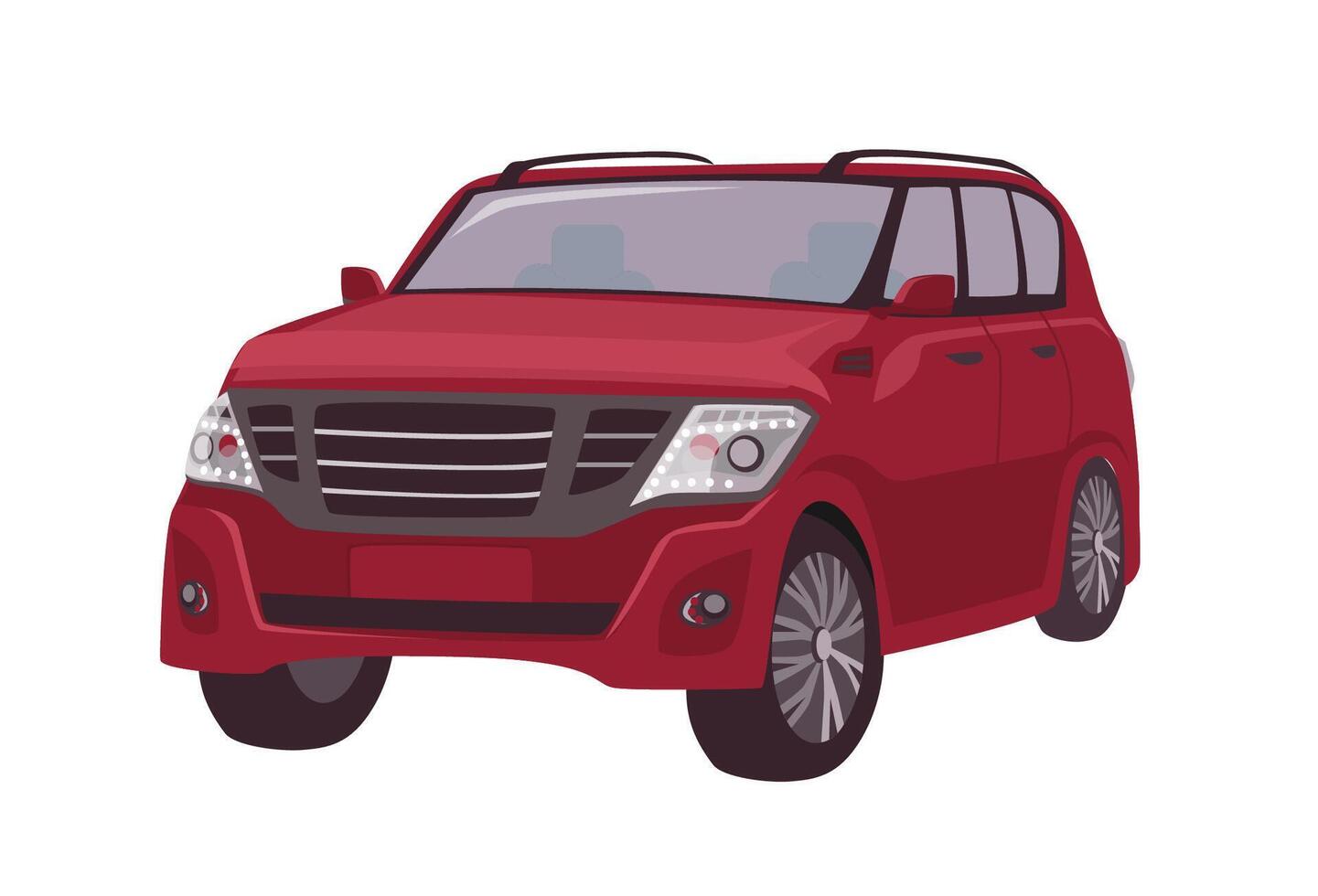 Modern red crossover, CUV car or automobile isolated on white background. Elegant stylish premium motor vehicle for adventure travel, journey. Colorful illustration in flat cartoon style. vector