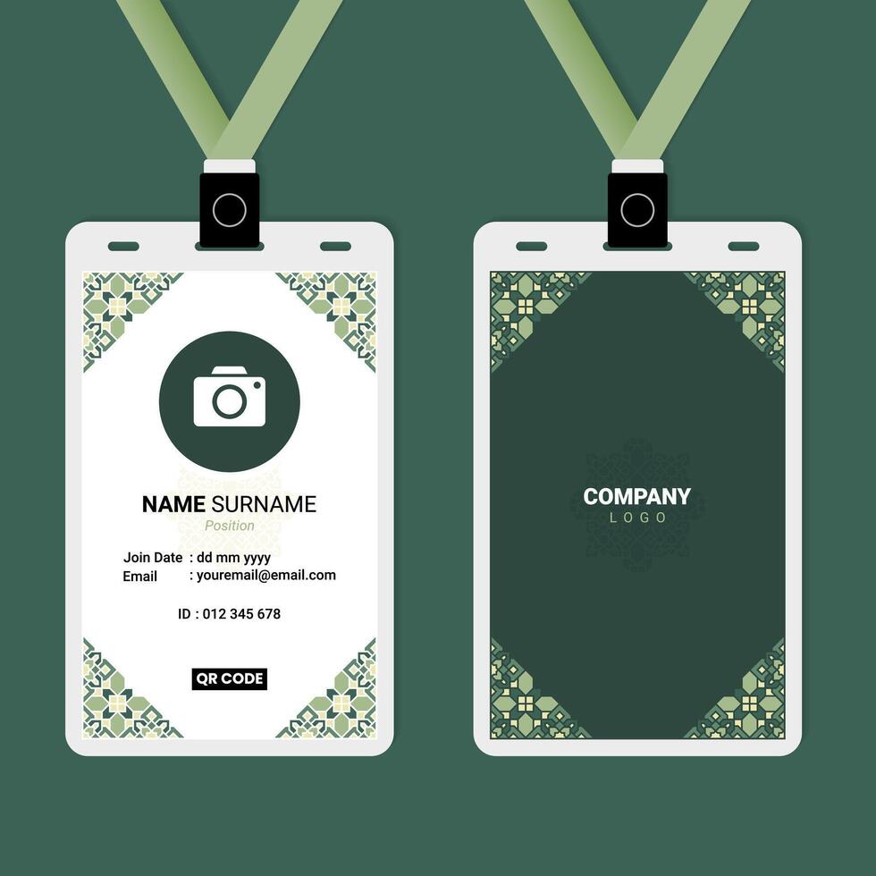 ID Card Design with Green Pastel Islamic Ornament on The Corner vector