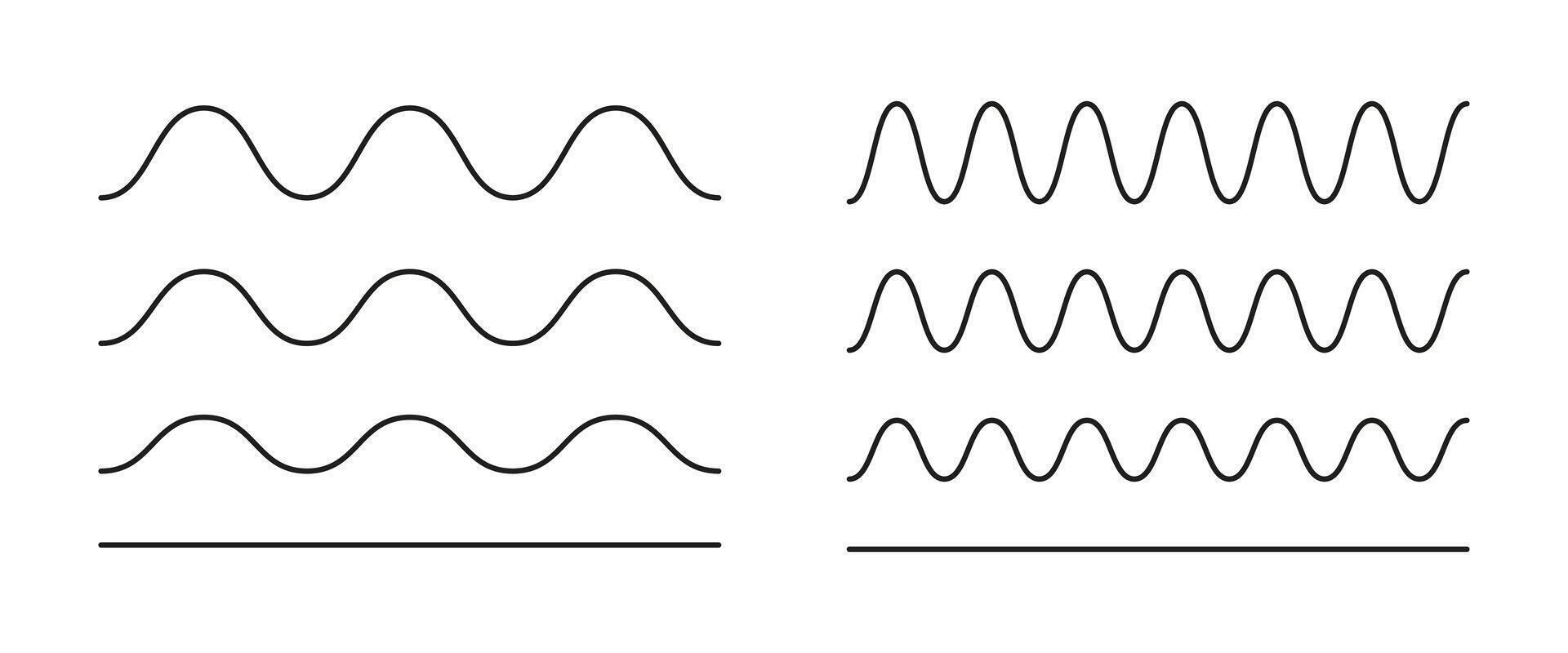 Wavy, curvy lines icon. Undulate borders, transverse horizontal lines. Sine, fluid, air, wind signs. Water, river, lake, sea, ocean minimal symbol. Outline illustration isolated on a white background. vector