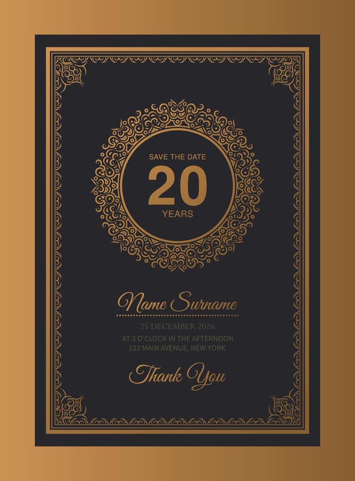 Luxury dark and gold birthday invitation design template vector