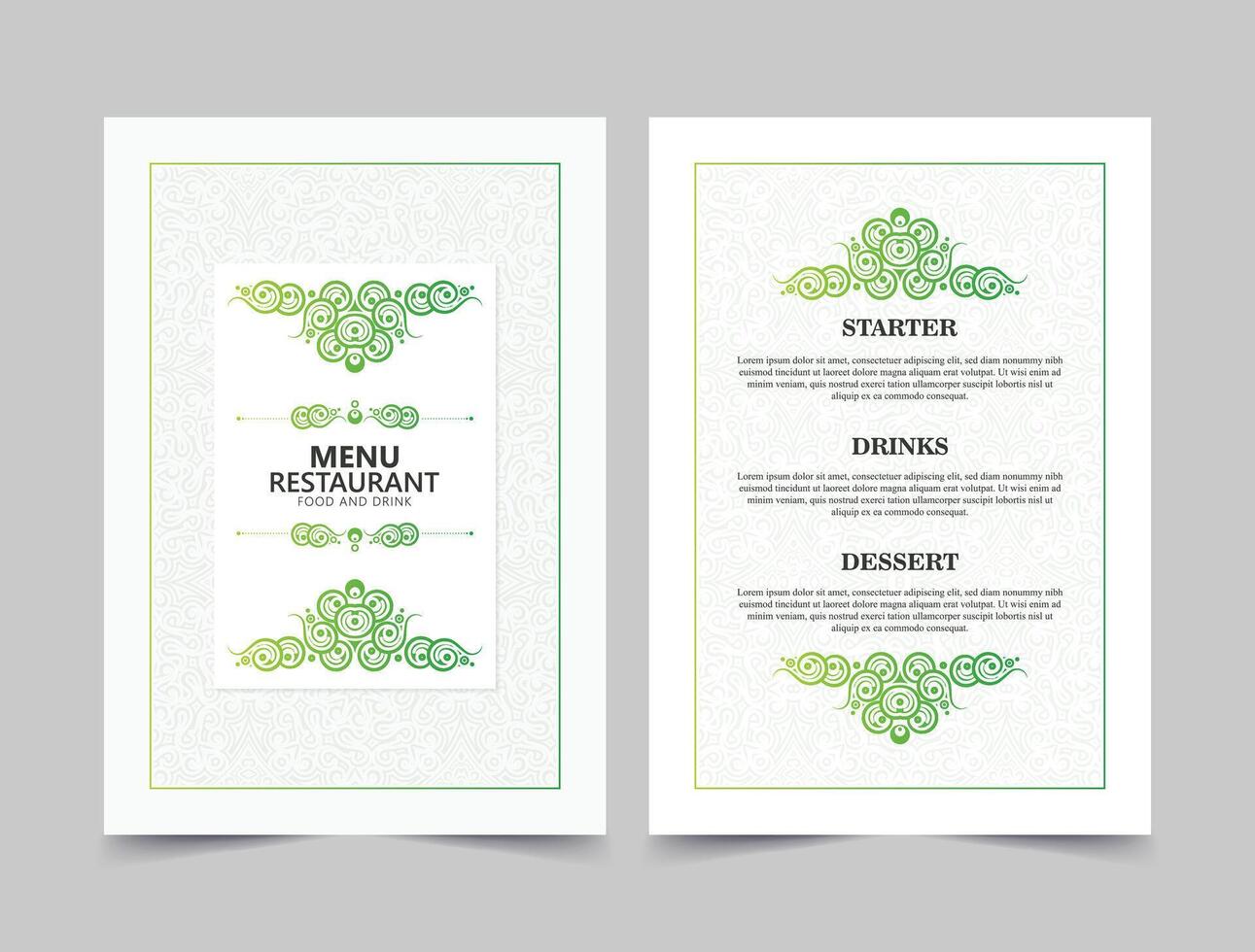 green and white restaurant menu with texture pattern and frame element vector