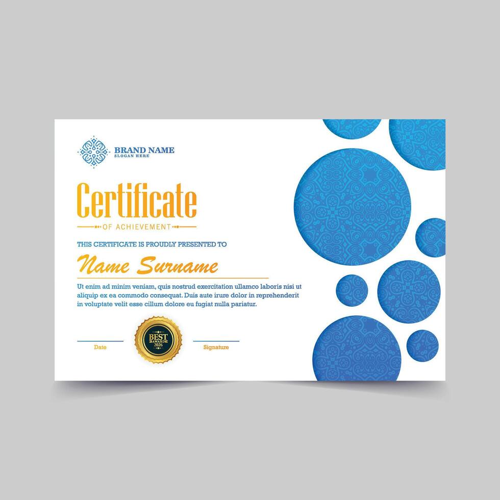 Colorful achievement certificate best award diploma with pattern design vector
