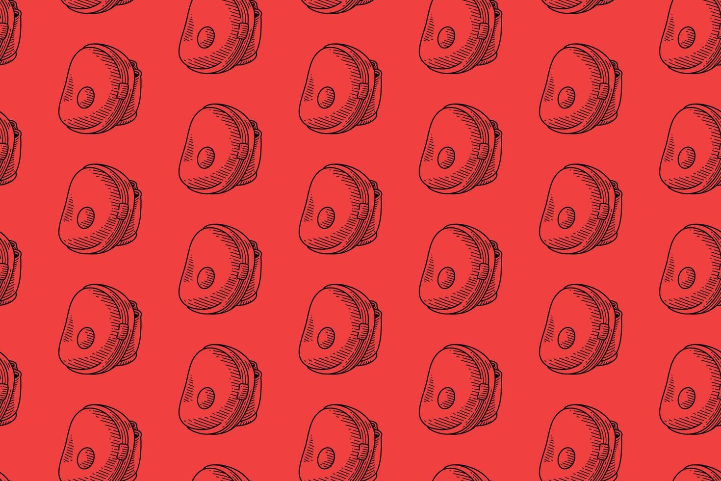 punching target pad doodle seamless pattern on red background. punch target pad engraving line art pattern wallpaper. retro boxing target glove background for boxing sport decor and merchandise vector