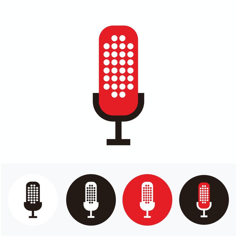 modern dot microphone set for broadcast or podcast icon or logo - red, white, black illustrations set vector