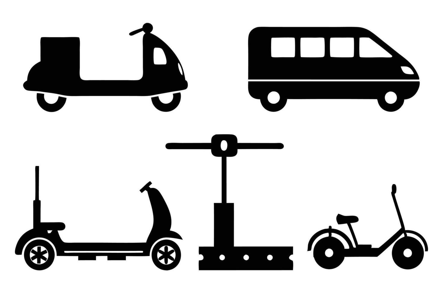 silhouette urban transportation items set vector