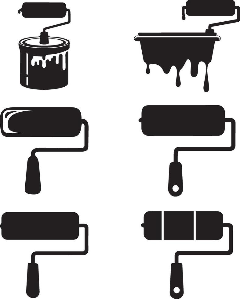 Paint roller icon collection. Wall paint roller tool icons set. vector