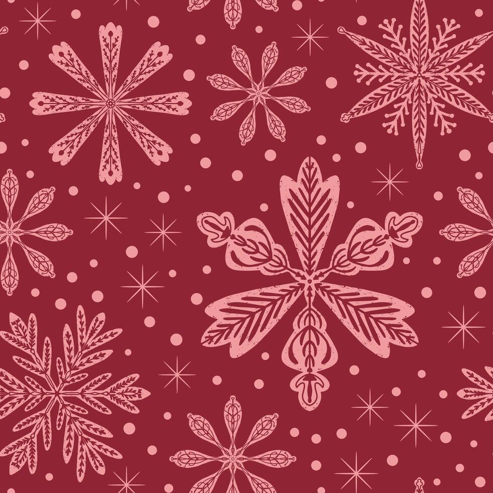 a red and white snowflakes pattern on a red background vector