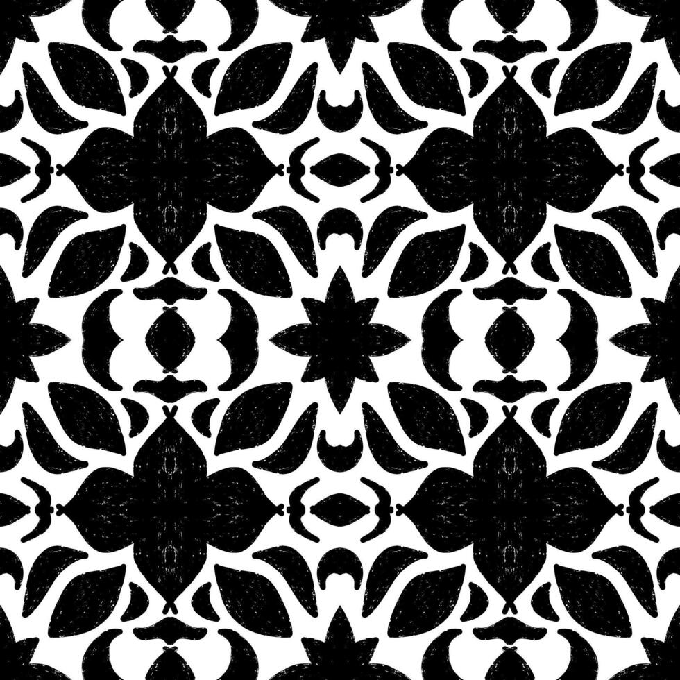 a black and white, pattern, with flowers vector