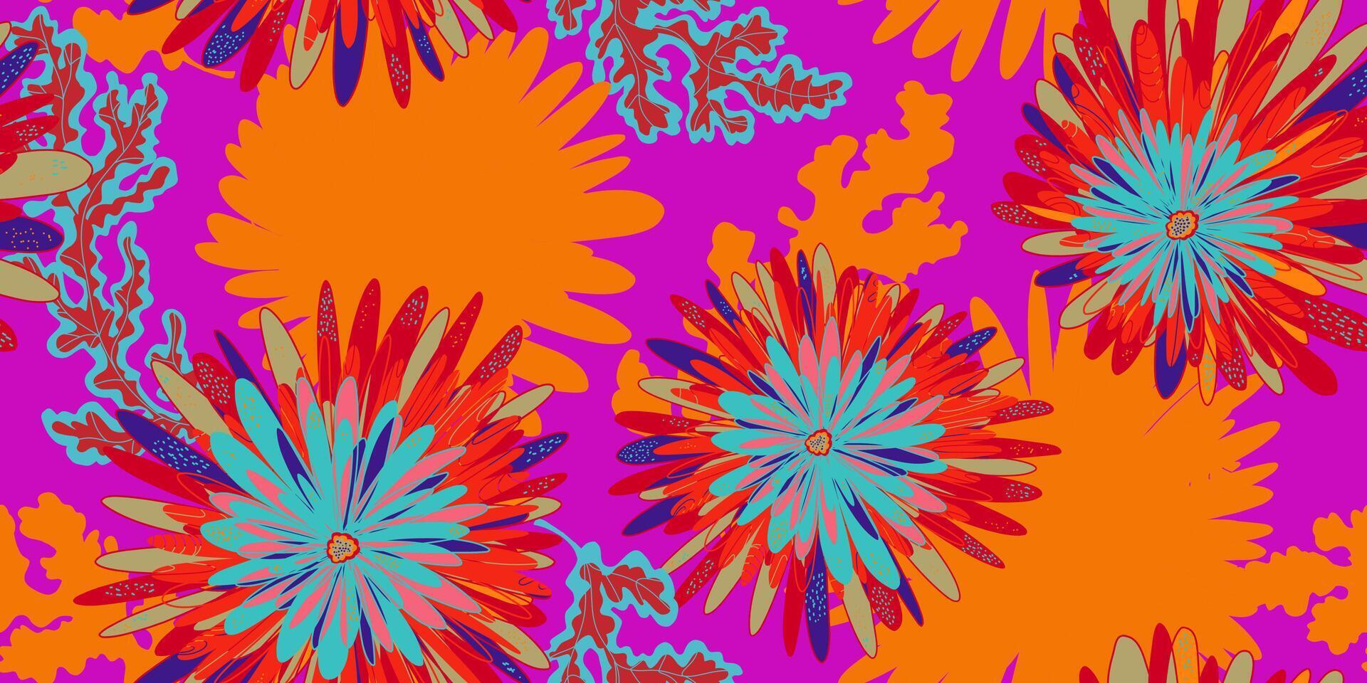 a colorful floral pattern, on a purple background vector