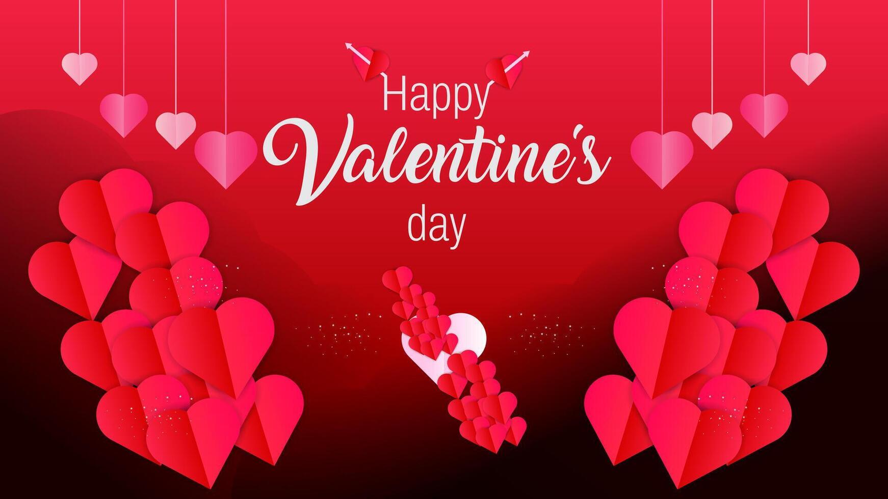 Valentines day rectangle background design with pink and red gradient heart shapes for february 14 vector