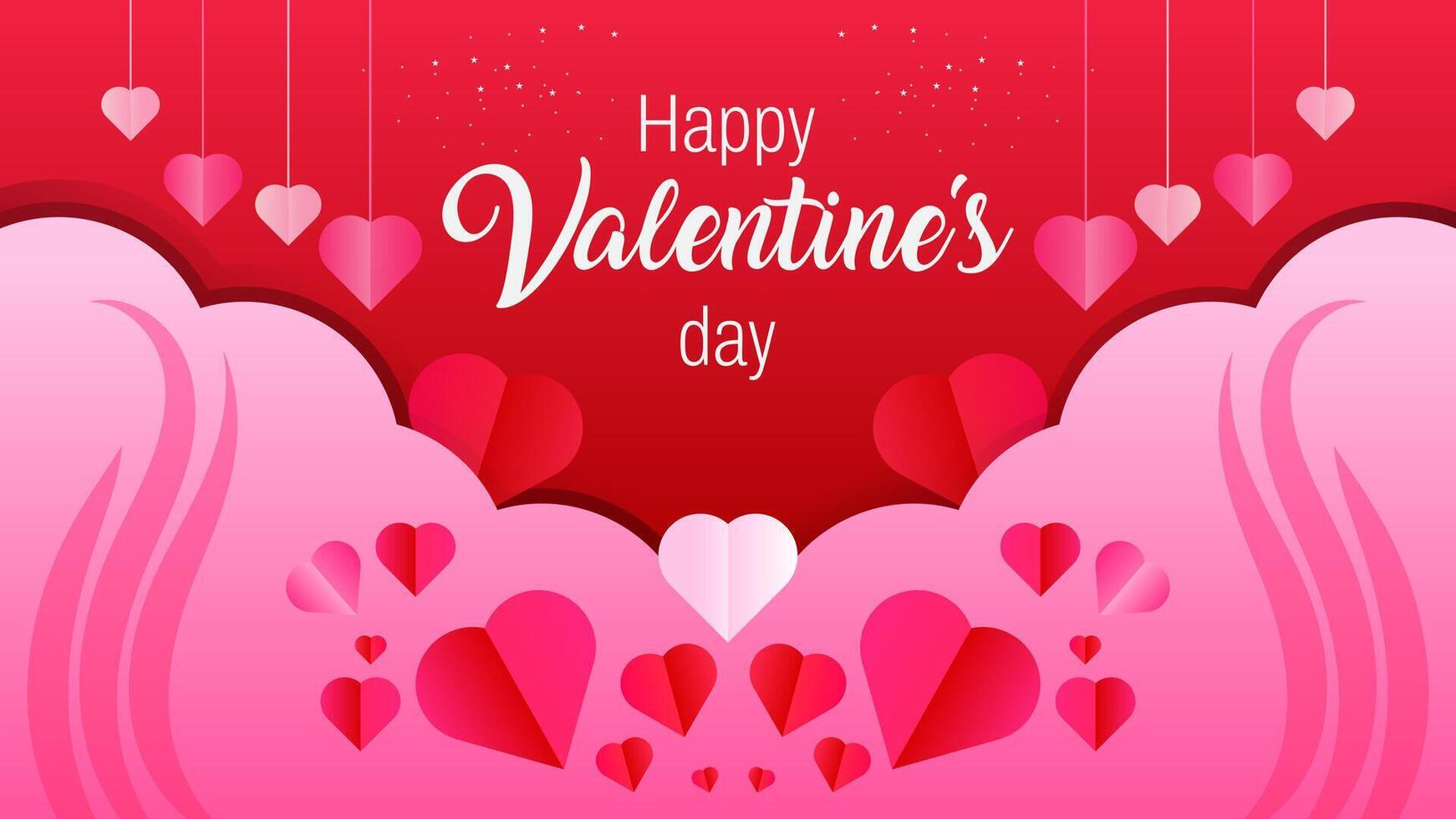 Happy valentines day rectangle background design of with pink and red gradient heart shapes vector