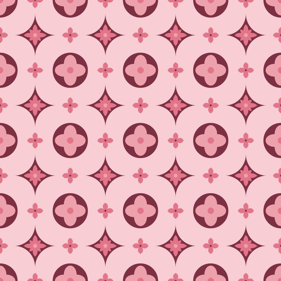 Luxury pink flower LV Elegance style seamless pattern on pastel pink background. vector