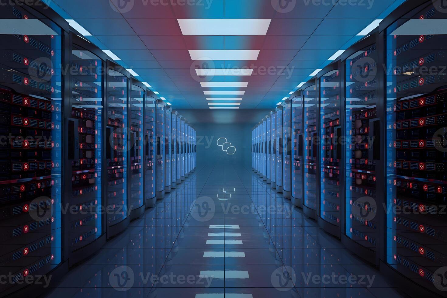 Glowing server racks symbolize efficiency and advanced technology photo