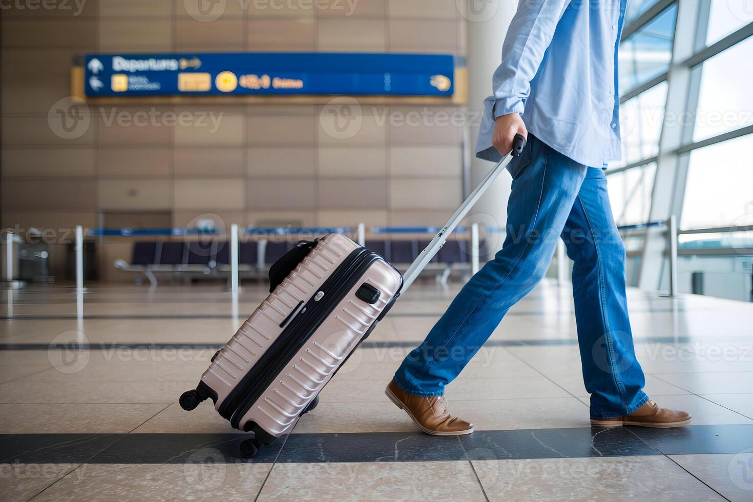 A traveler with a suitcase represents anticipation and new horizons photo