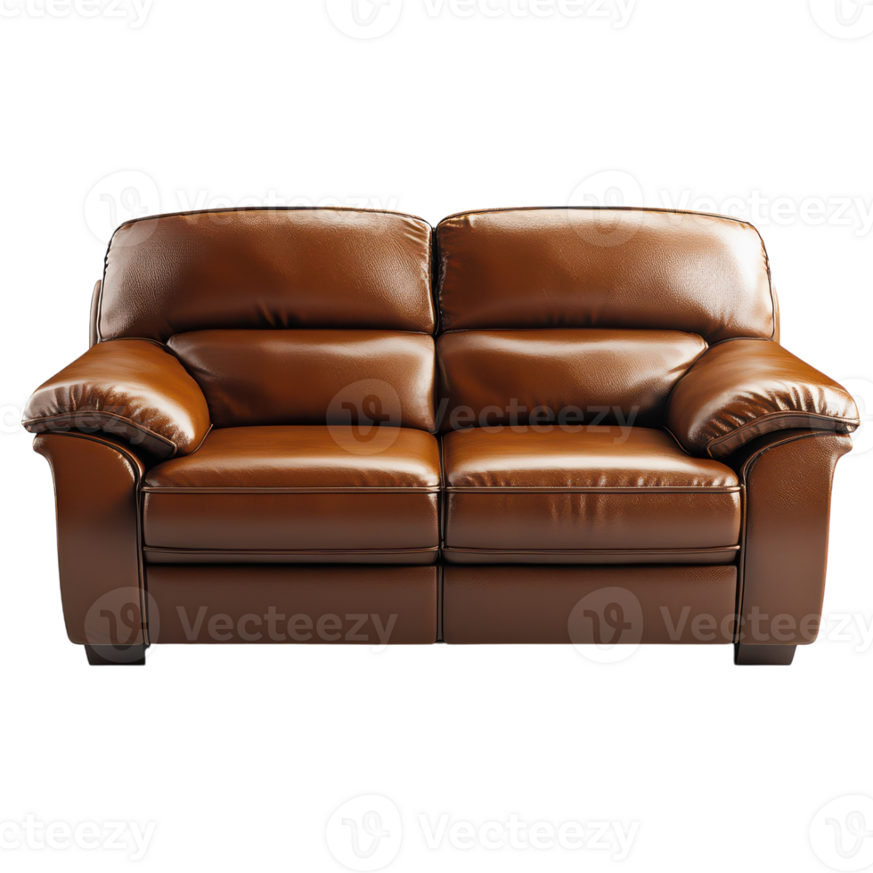 Elegant Brown Leather Sofa for Modern Living Spaces Transparent Background. png