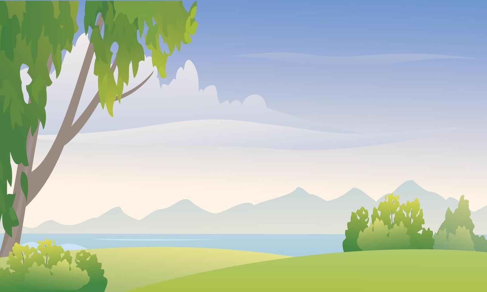 Bright Landscape With Blue Sky and Green Fields vector