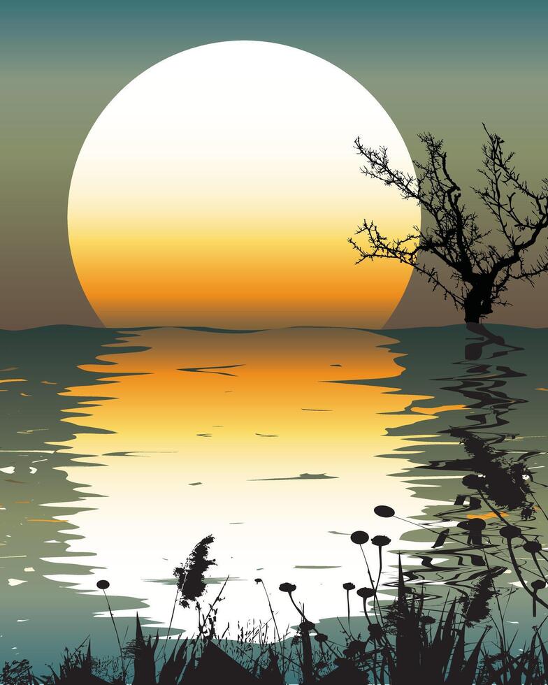 Tranquil Sunset Over Serene Waters vector