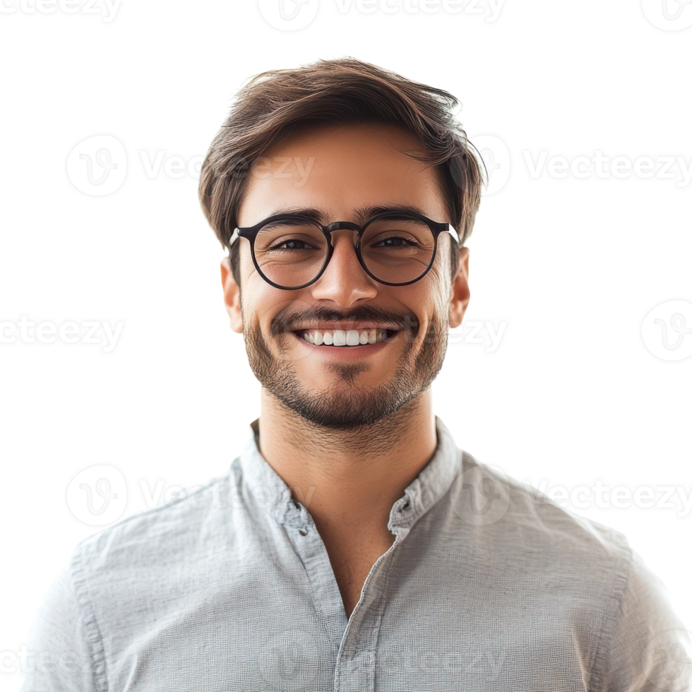 Confident Young Man with Glasses Smiling Transparent Background. png