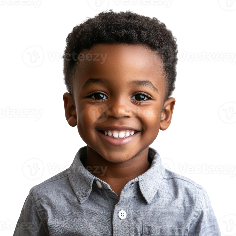 Happy African American Boy Smiling in Casual Shirt Transparent Background. png