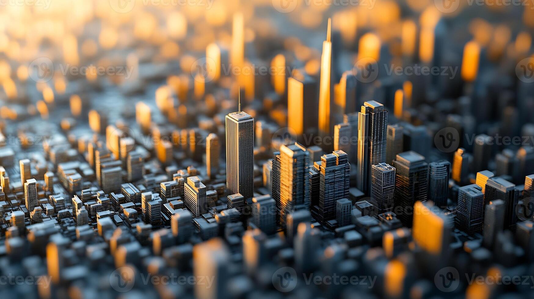 Miniature Model Metropolis at Sunset Highlighting Dense Urban Architecture photo