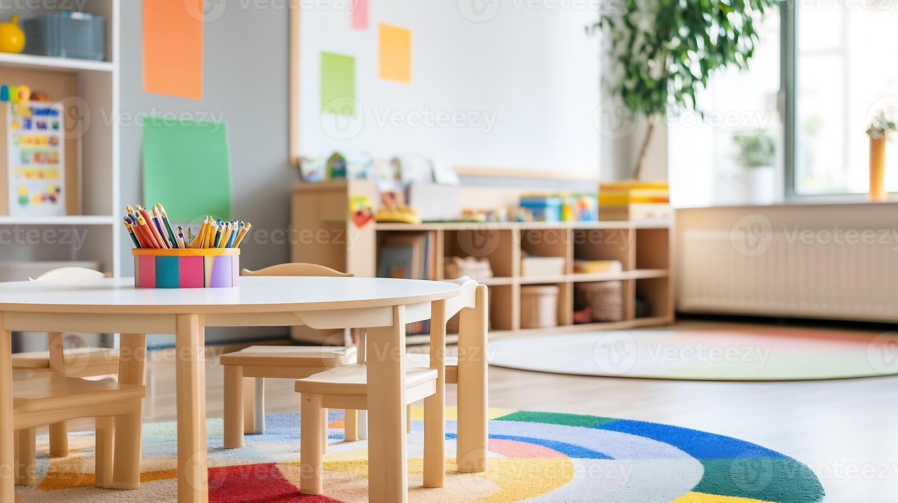 Colorful and Playful Kindergarten Classroom with Educational Toys and Decor photo