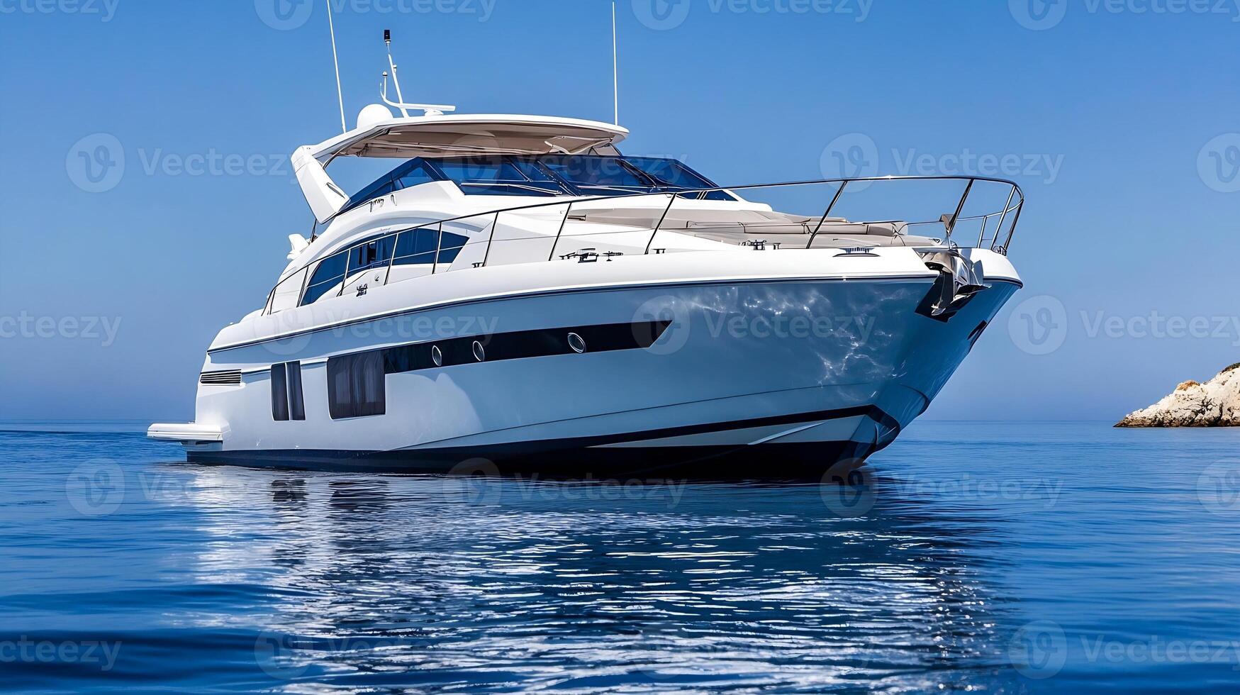 Luxury Yacht on Clear Blue Waters Under a Bright Sunny Sky Perfect for Tropical Adventures photo