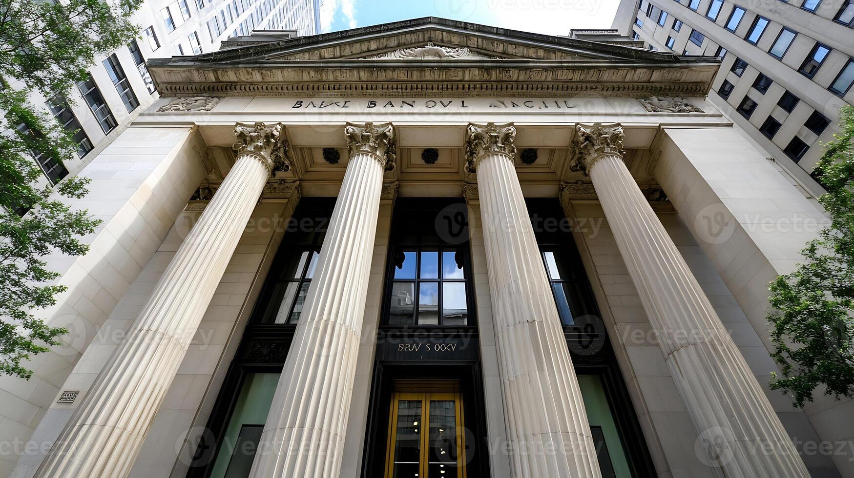 Grand Historical Bank Facade with Doric Columns in Urban Business District photo