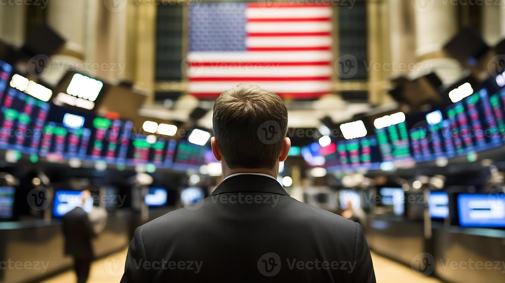 Businessman Observing Stock Market Activity at New York Stock Exchange photo