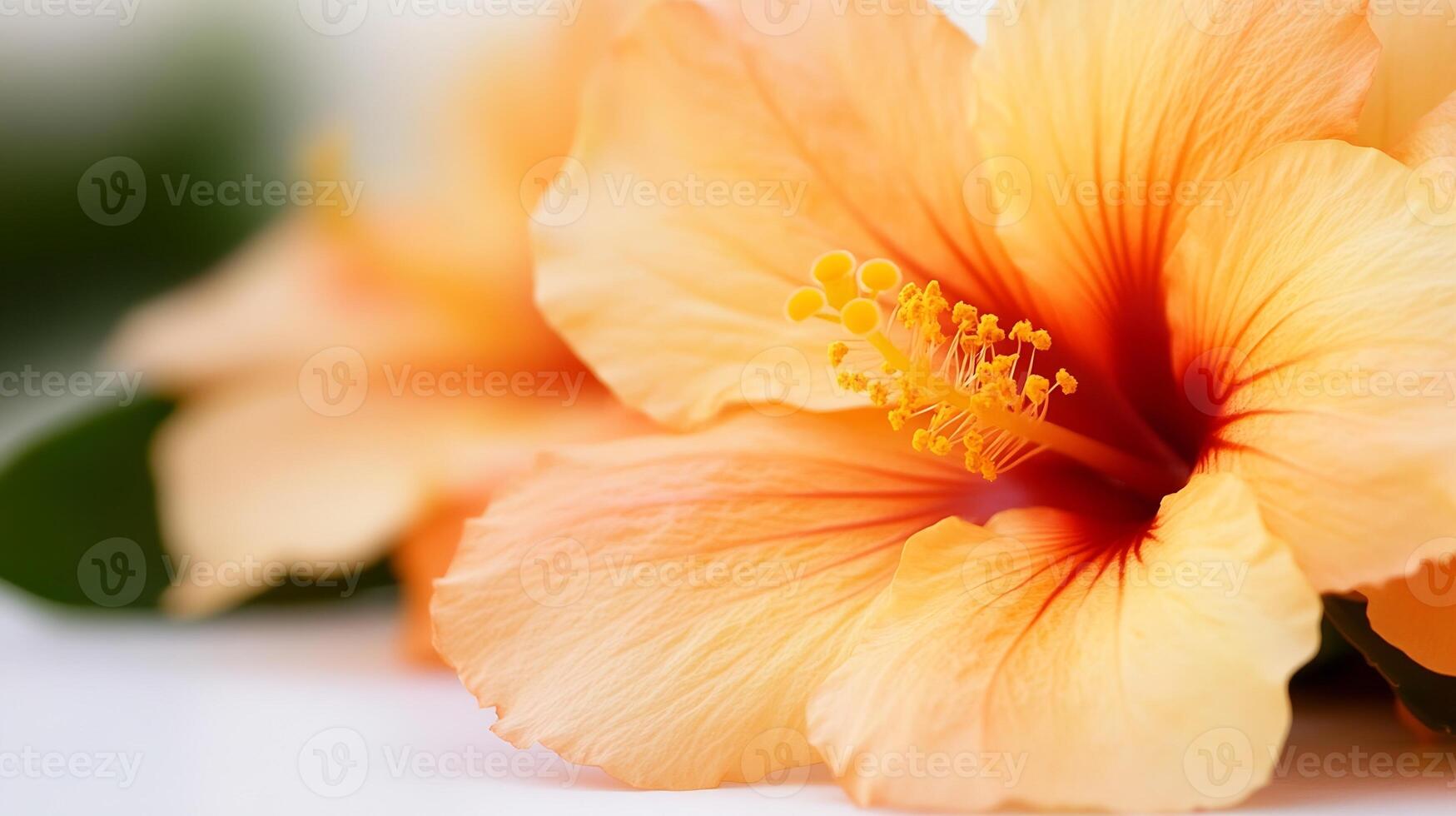 Close-up of stunning peach hibiscus flower in full bloom with delicate petals photo