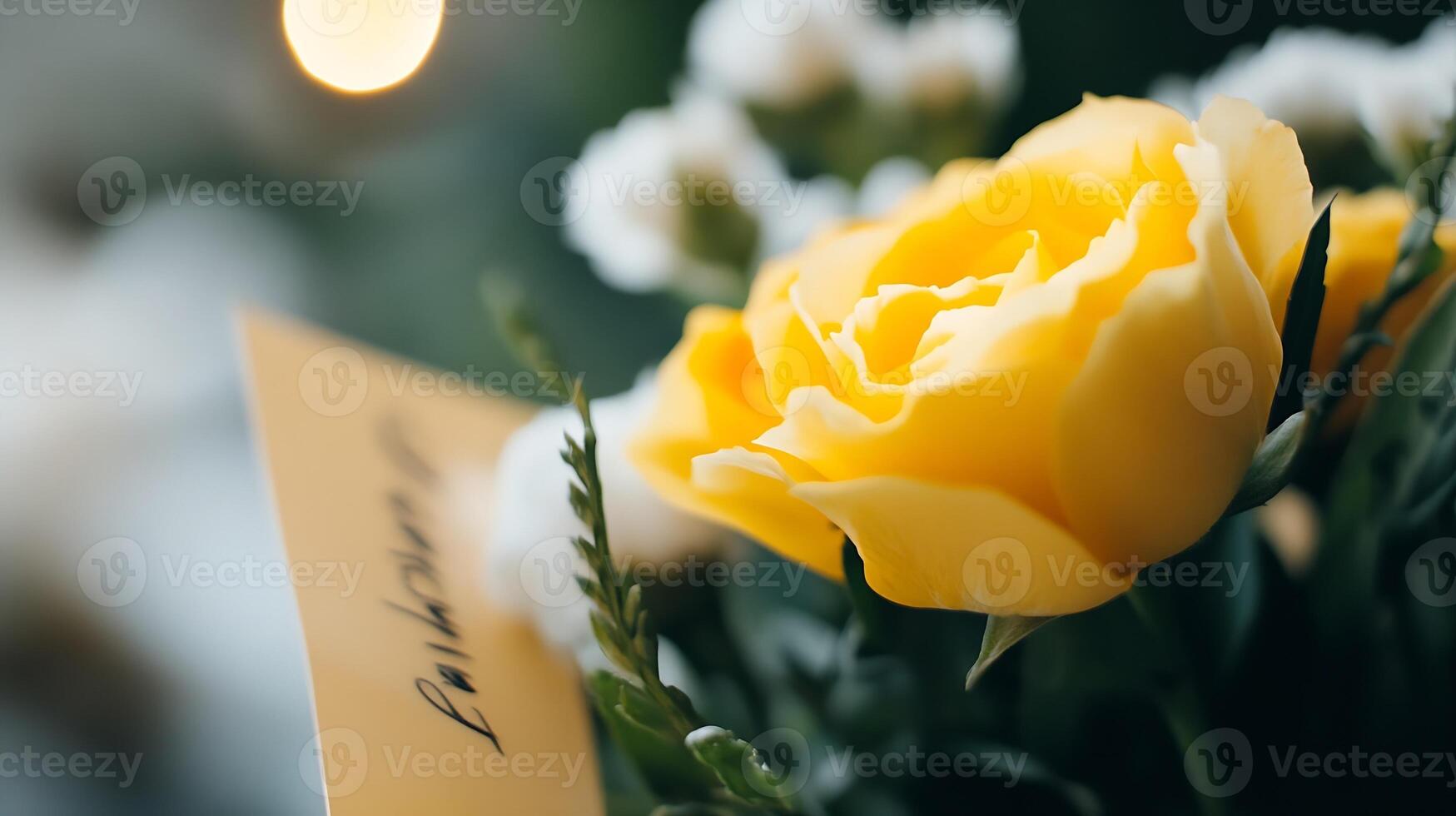 Close-Up of Yellow Rose Bouquet with Soft Focus and Warm Lighting photo