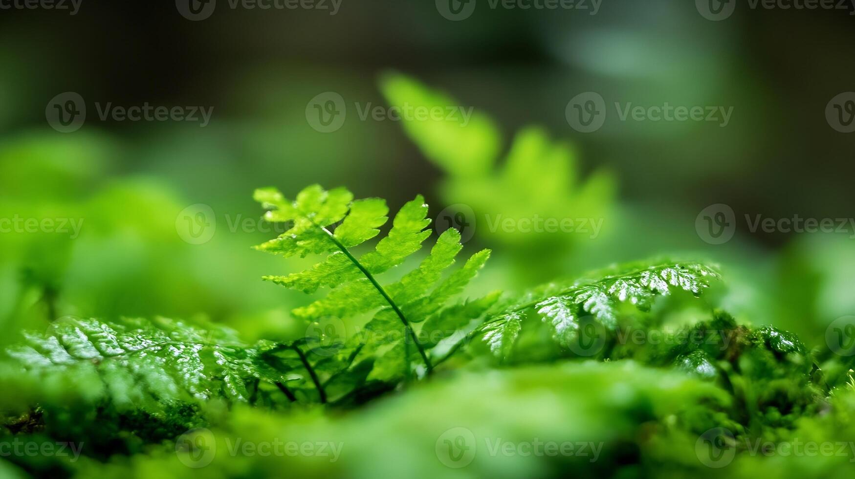 Vibrant Green Fern Leaves in Closeup Portraying Lush Forest Understory and Natural Beauty photo