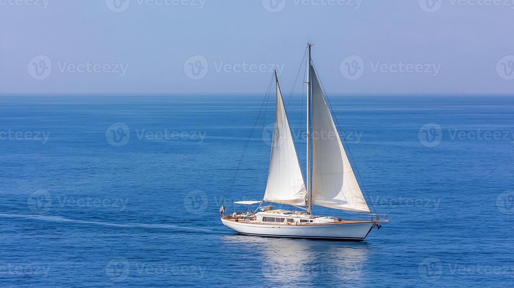 Sailing Boat on Infinite Blue Ocean with Clear Skies and Adventure on the Horizon photo
