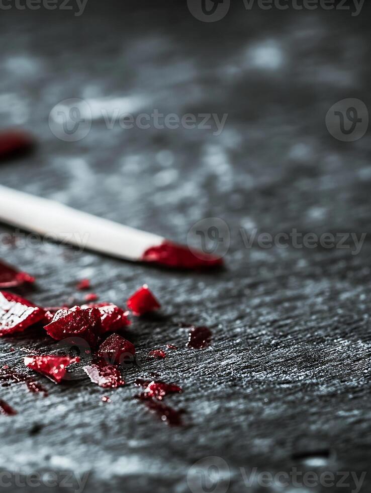 Artistic Smudged Red Chalk on Dark Slate Surface with Copy Space photo