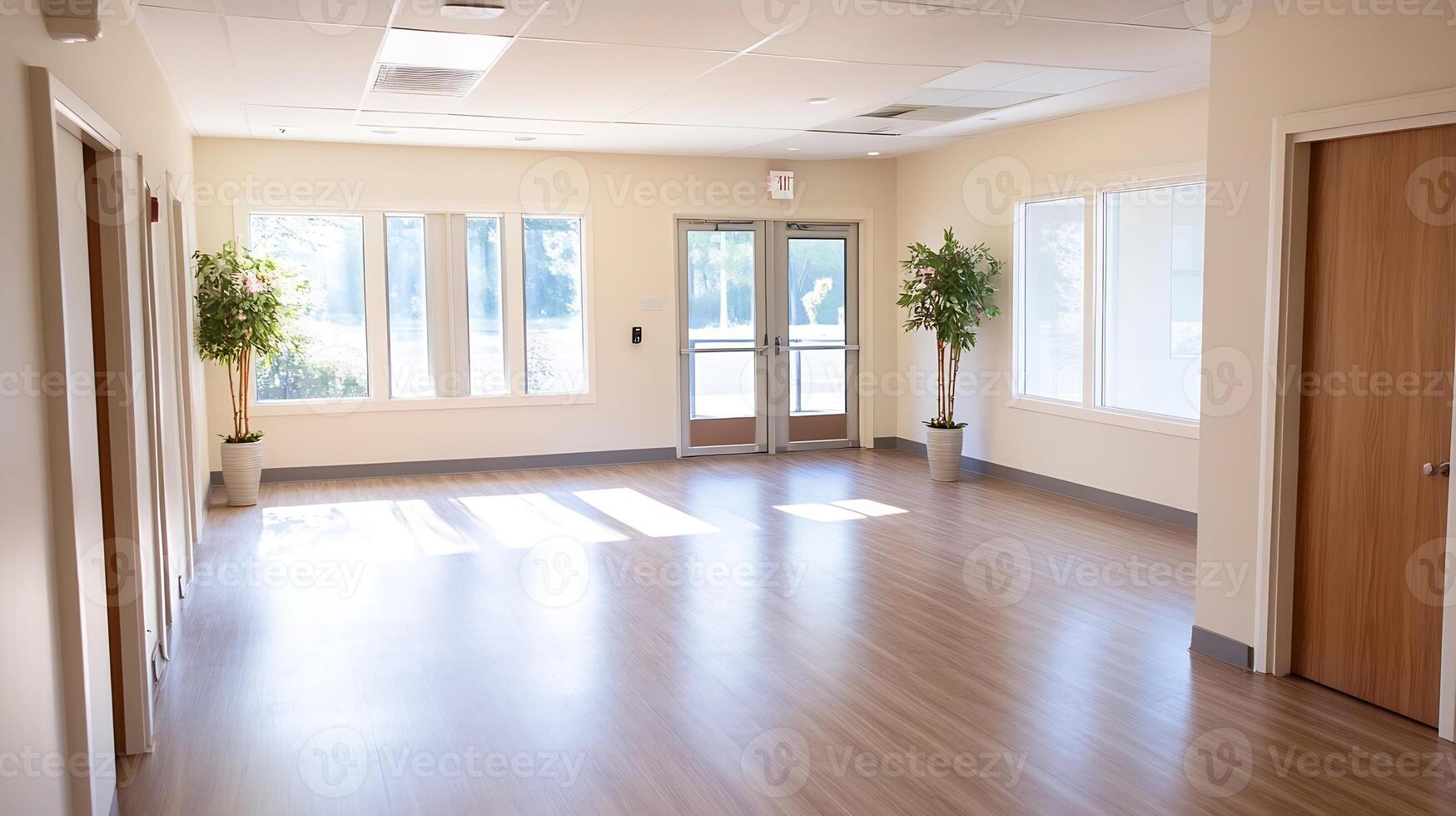 Bright Open Hallway with Large Windows and Natural Light in Contemporary Building photo