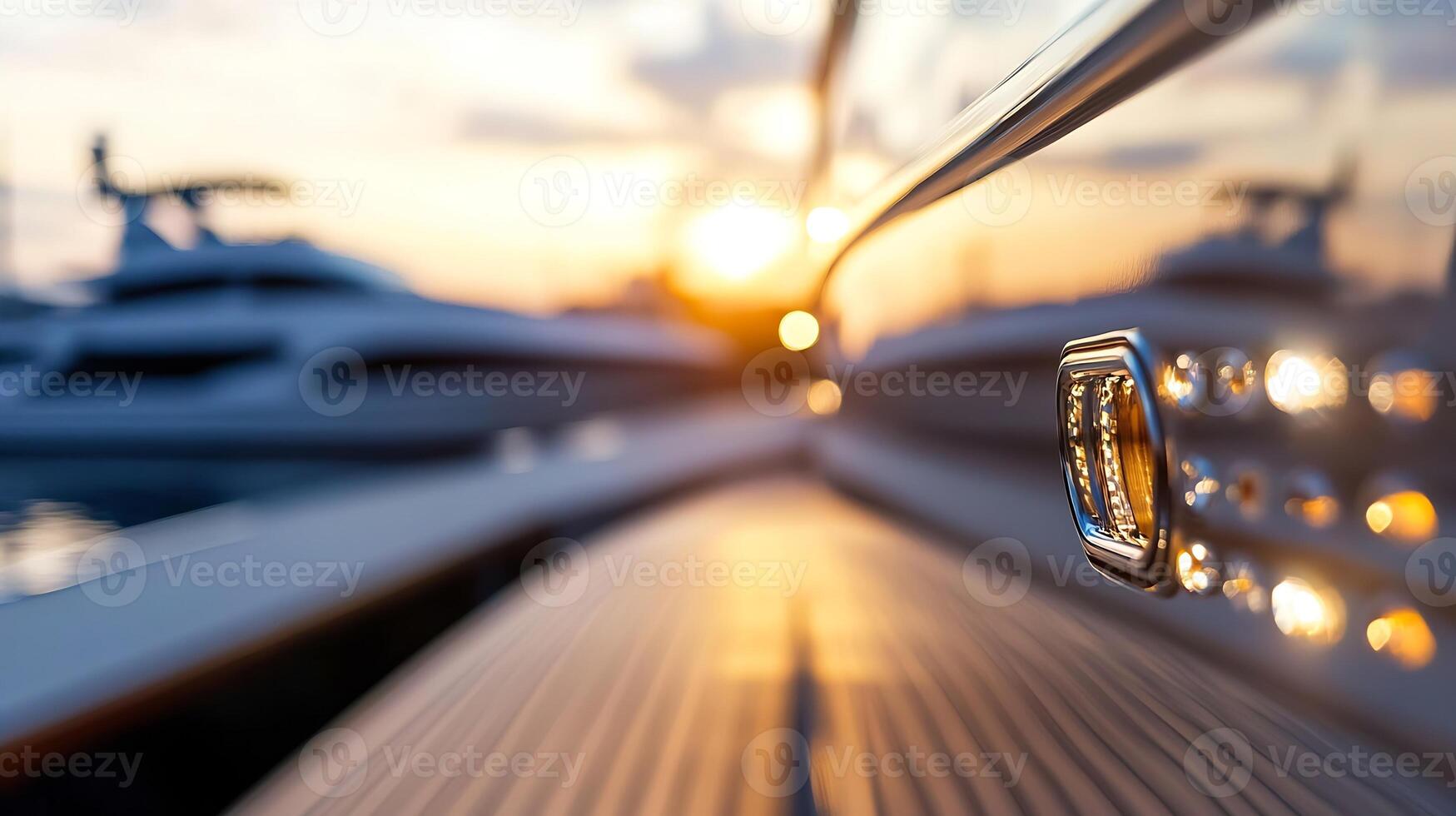Luxurious Yacht Deck Reflecting in Sunset Light with Modern Style and Ocean View photo