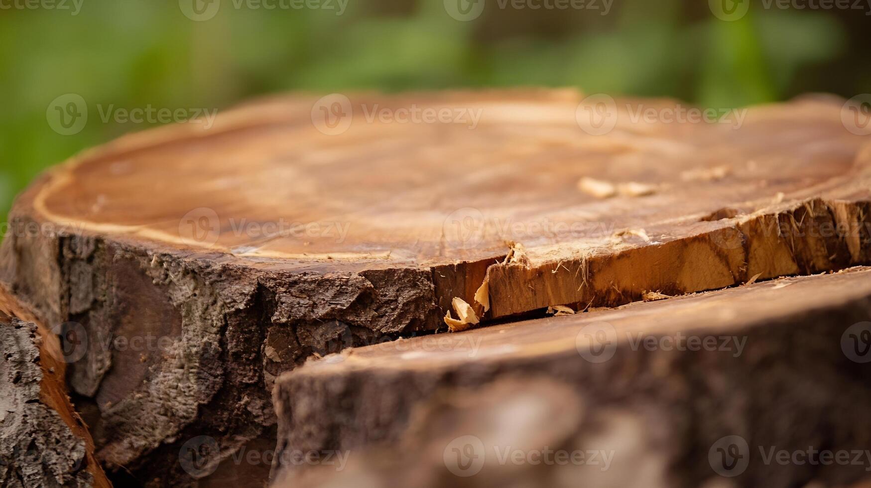 Closeup of tree stump with natural texture in forest setting photo