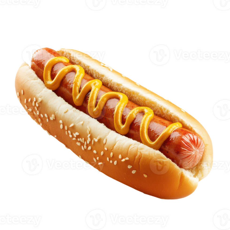 Appetizing Hot Dog with Sausage and Mustard Transparent Background. png