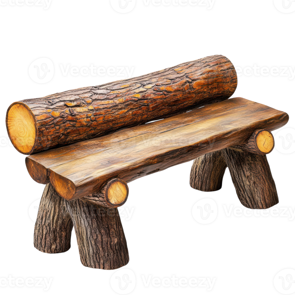 Rustic Ancient Bench Crafted from Logs Transparent Background. png