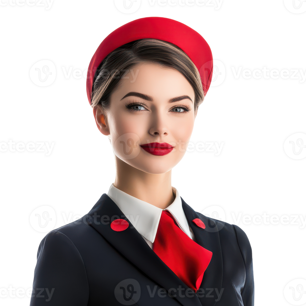Charming Stewardess in Uniform for Promotions Transparent Background. png