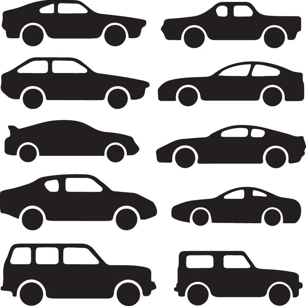 Most premium Variety of Car Silhouettes in Flat Black Design vector