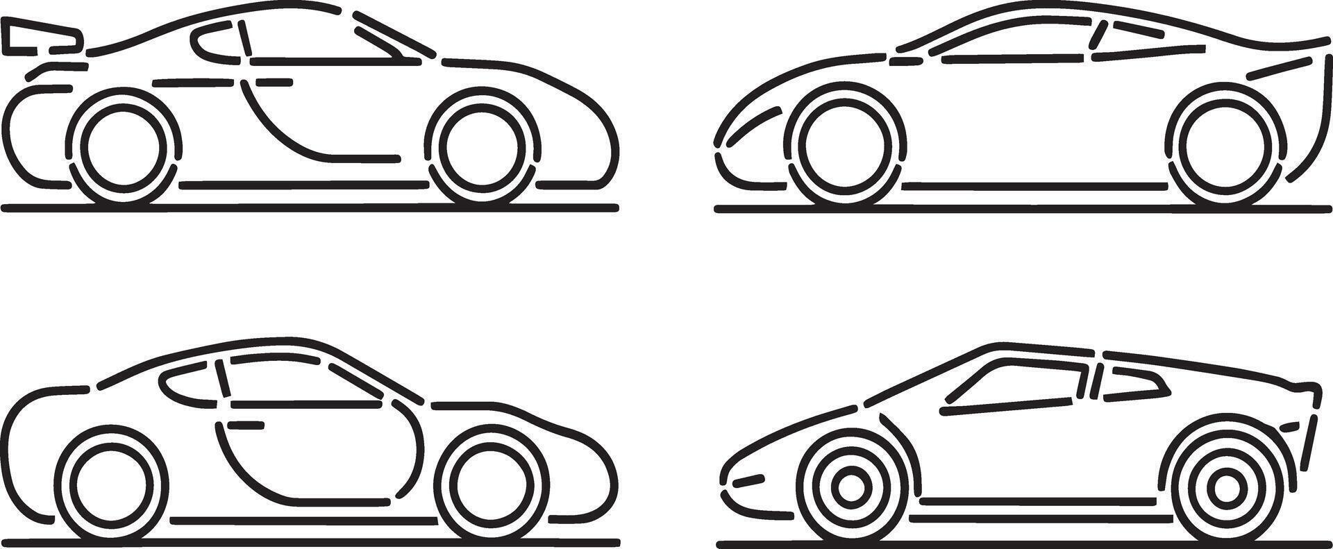 Simple line art Black Silhouette Car Icons vector