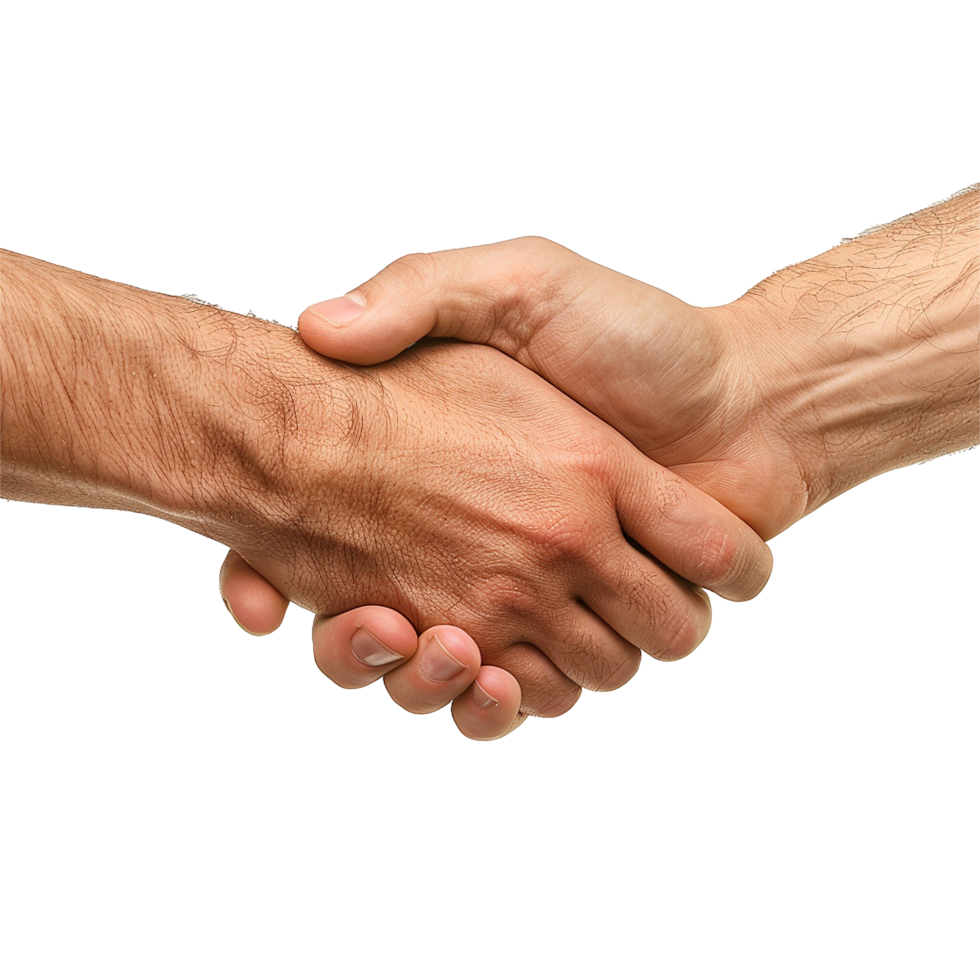 Two hands clasped in a firm handshake signifying agreement partnership or collaboration, png